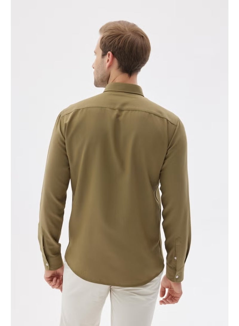 Odelon Easy Iron Oxford Men's Khaki Slim Fit Shirt MARS36 - Image 1